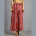 Women Red Floral Print Casual Long Skirt - Image 2