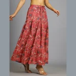 Women Red Floral Print Casual Long Skirt - Image 3