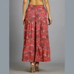 Women Red Floral Print Casual Long Skirt - Image 5