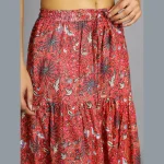 Women Red Floral Print Casual Long Skirt - Image 6