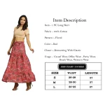 Women Red Floral Print Casual Long Skirt - Image 7
