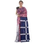 Women Tie Dye Print Casual Saree White Pink & Blue Sari