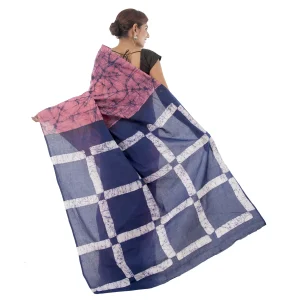 Women Tie Dye Print Casual Saree White Pink & Blue Sari - Image 4