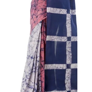 Women Tie Dye Print Casual Saree White Pink & Blue Sari - Image 5