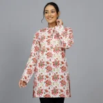 Women White Floral Printed Cotton Kurta
