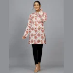 Women White Floral Printed Cotton Kurta - Image 2