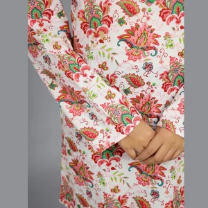 Women White Floral Printed Cotton Kurta - Image 6