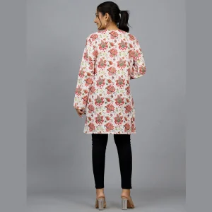 Women White Floral Printed Cotton Kurta - Image 7