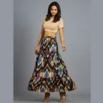 Women's Black Ikat Printed Long Skirt