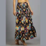 Women's Black Ikat Printed Long Skirt - Image 2