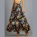 Women's Black Ikat Printed Long Skirt - Image 3
