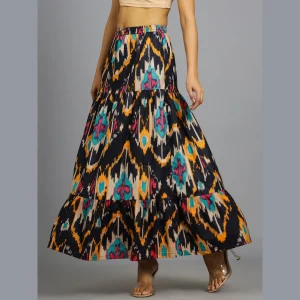Women's Black Ikat Printed Long Skirt - Image 3