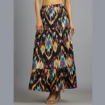 Women's Black Ikat Printed Long Skirt - Image 4
