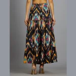 Women's Black Ikat Printed Long Skirt - Image 5
