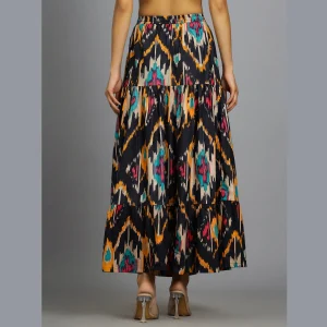 Women's Black Ikat Printed Long Skirt - Image 5