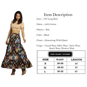 Women's Black Ikat Printed Long Skirt - Image 7