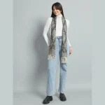 Women's Olive Green Paisley Winter Warm Scarf - Image 7