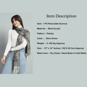 Women's Olive Green Paisley Winter Warm Scarf - Image 8