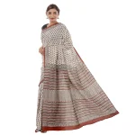 Women's Pure Cotton Saree White Floral Print - Image 2