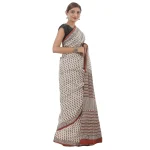 Women's Pure Cotton Saree White Floral Print - Image 3