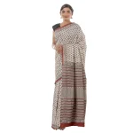 Women's Pure Cotton Saree White Floral Print