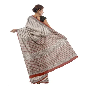 Women's Pure Cotton Saree White Floral Print - Image 5
