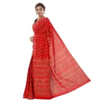 Women's Red Chanderi Cotton Saree Floral Printed - Image 2