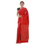 Women's Red Chanderi Cotton Saree Floral Printed