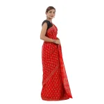 Women's Red Chanderi Cotton Saree Floral Printed - Image 3