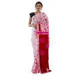 Women's Red Tie Dye Printed Pure Cotton Saree