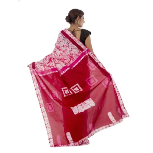Women's Red Tie Dye Printed Pure Cotton Saree - Image 4