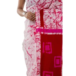 Women's Red Tie Dye Printed Pure Cotton Saree - Image 6