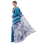 Women's Stripe Batik Cotton Saree Turquoise & Blue - Image 2