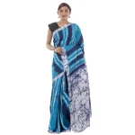 Women's Stripe Batik Cotton Saree Turquoise & Blue