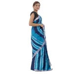 Women's Stripe Batik Cotton Saree Turquoise & Blue - Image 3