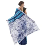Women's Stripe Batik Cotton Saree Turquoise & Blue - Image 6