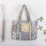 Women's White Patchwork Quilted Carry Bag