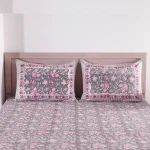 108"x90" Grey Floral Print Bedsheet With Pillow Covers - Image 3