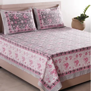 108"x90" Grey Floral Print Bedsheet With Pillow Covers - Image 5