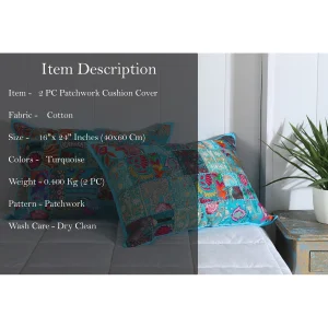 2 PC Handmade Turquoise Color Pillow Cover - Image 5