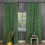 2PC Green Floral Print Cotton Curtains - Image 2
