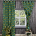 2PC Green Floral Print Cotton Curtains