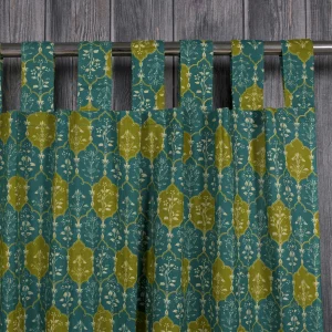 2PC Green Floral Print Cotton Curtains - Image 3
