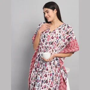 Beautiful Beach Wear Dress White Abstract Printed - Image 5