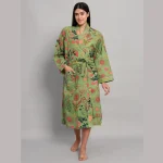 Beautiful Green Floral Printed Beach Wear Kimono Robe - Image 2