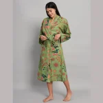 Beautiful Green Floral Printed Beach Wear Kimono Robe - Image 3
