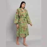 Beautiful Green Floral Printed Beach Wear Kimono Robe - Image 4