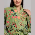 Beautiful Green Floral Printed Beach Wear Kimono Robe - Image 5