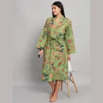 Beautiful Green Floral Printed Beach Wear Kimono Robe