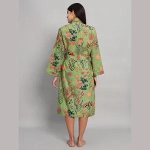 Beautiful Green Floral Printed Beach Wear Kimono Robe - Image 6